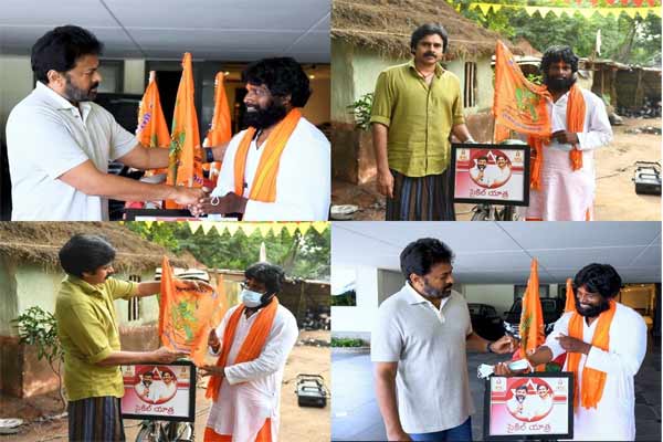 Fan cycles all the way to meet Chiranjeevi and Pawan Kalyan